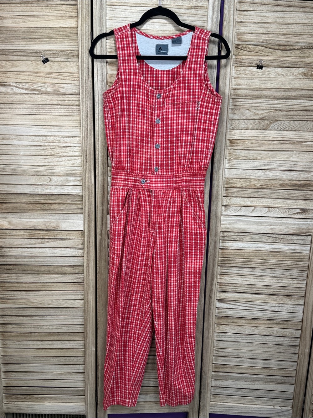 LizWear Ruby Gingham Seersucker Plaid Sleeveless Jumpsuit Vintage Circa 1980's 4 - Picture 2 of 14